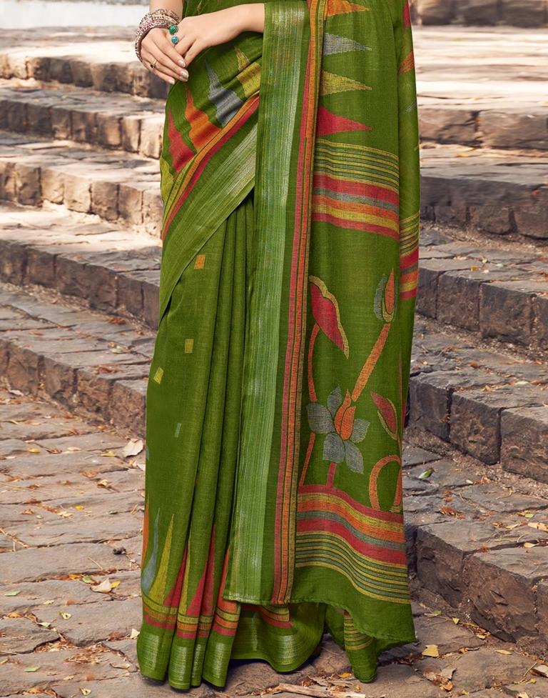 Green Linen Saree | Leemboodi