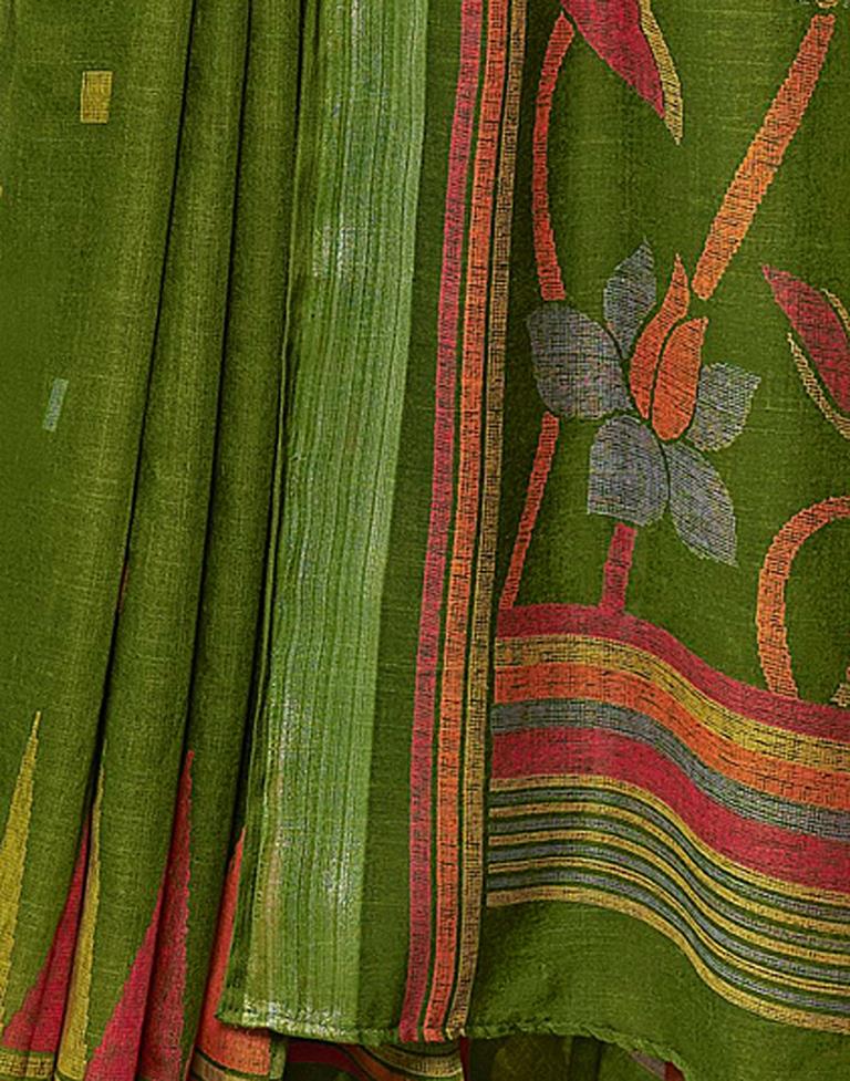 Green Linen Saree | Leemboodi