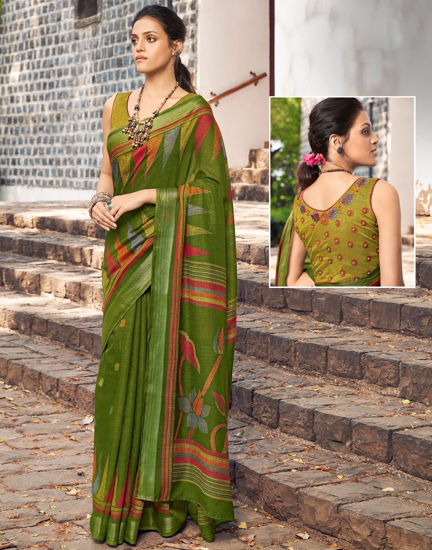 Green Linen Saree | Leemboodi