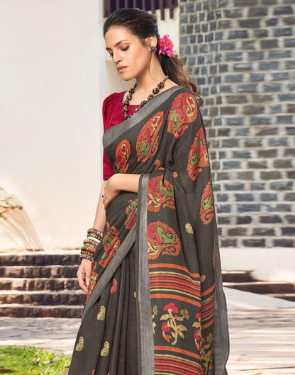 Dark Grey Linen Saree | Leemboodi