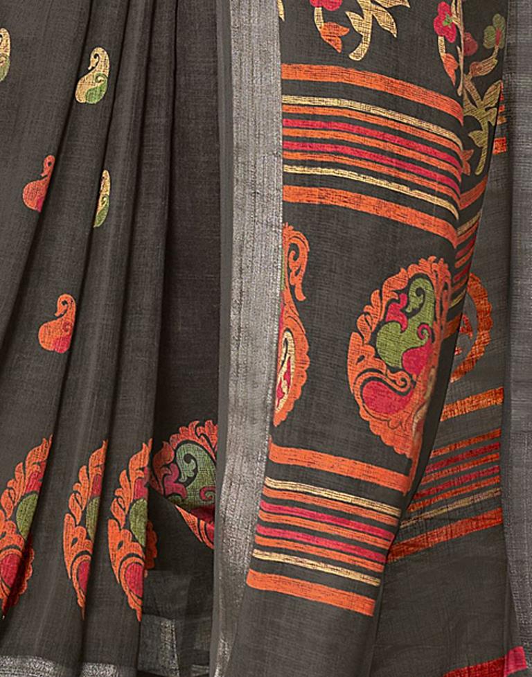 Dark Grey Linen Saree | Leemboodi