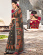 Dark Grey Linen Saree | Leemboodi