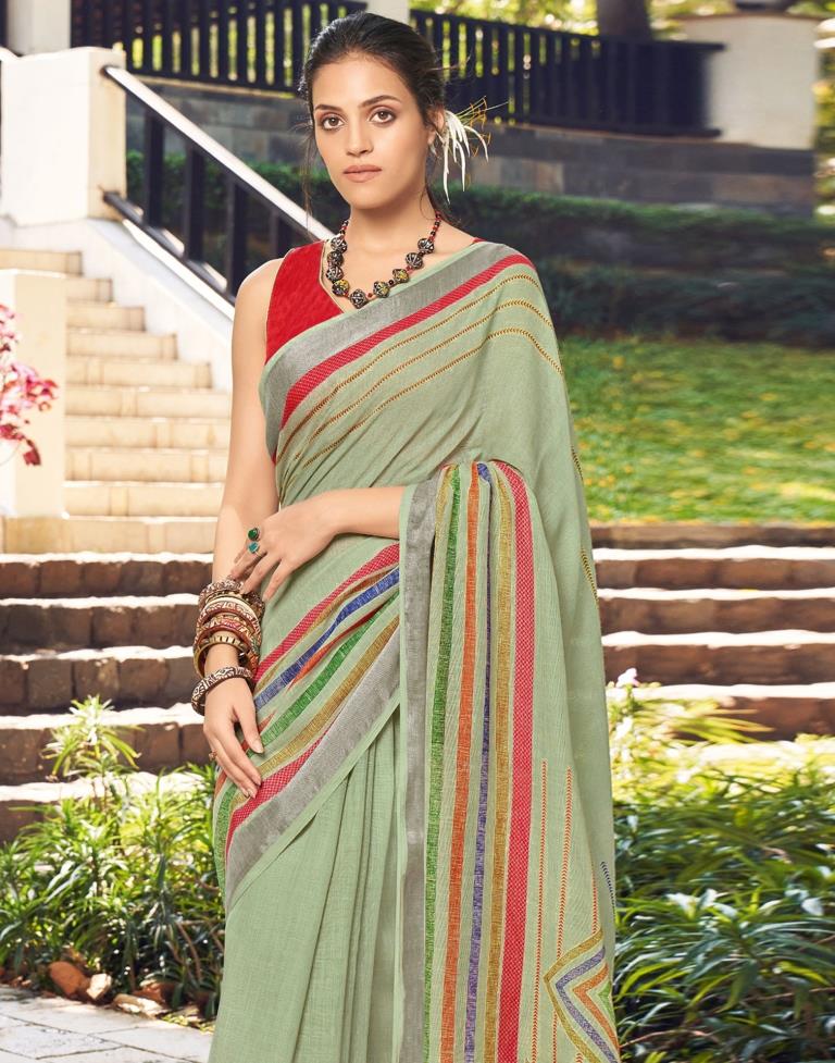 Light Green Linen Saree | Leemboodi