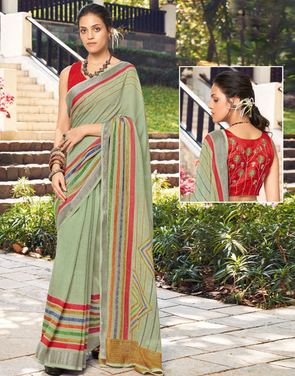 Light Green Linen Saree | Leemboodi