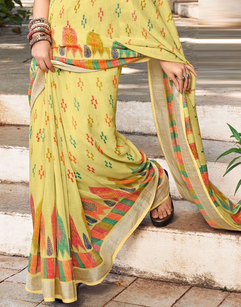 Yellow Linen Saree | Leemboodi