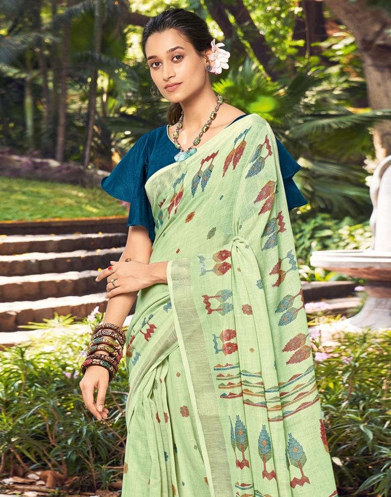 Mint Green Linen Saree | Leemboodi