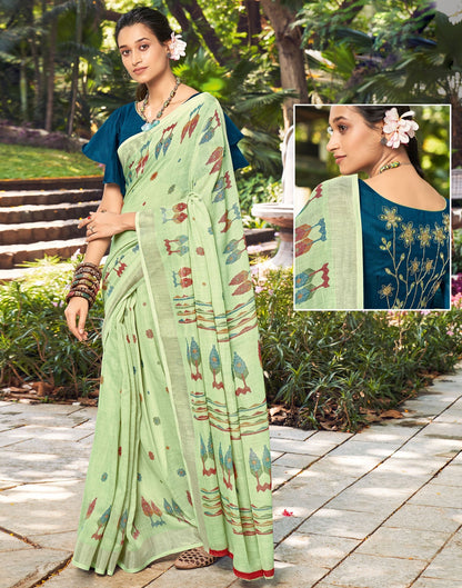 Mint Green Linen Saree | Leemboodi