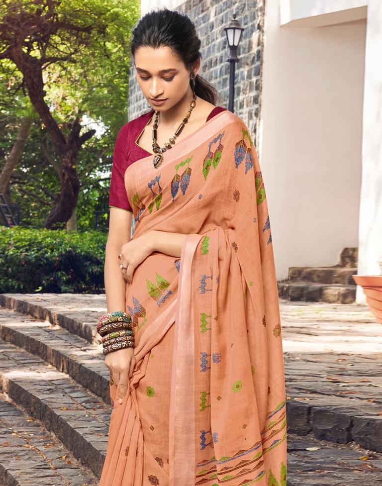 Peach Linen Saree | Leemboodi
