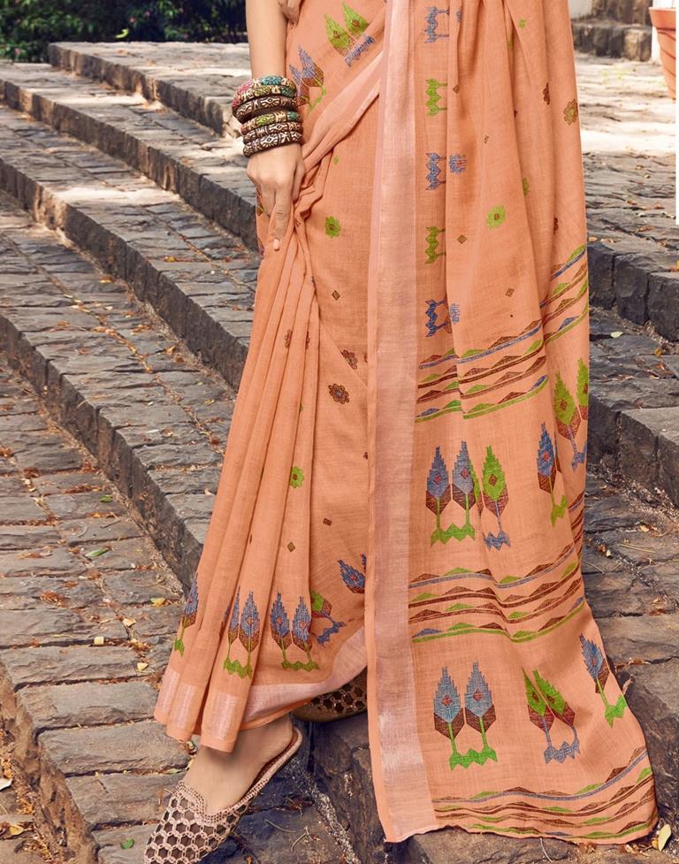 Peach Linen Saree | Leemboodi
