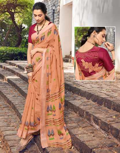 Peach Linen Saree | Leemboodi