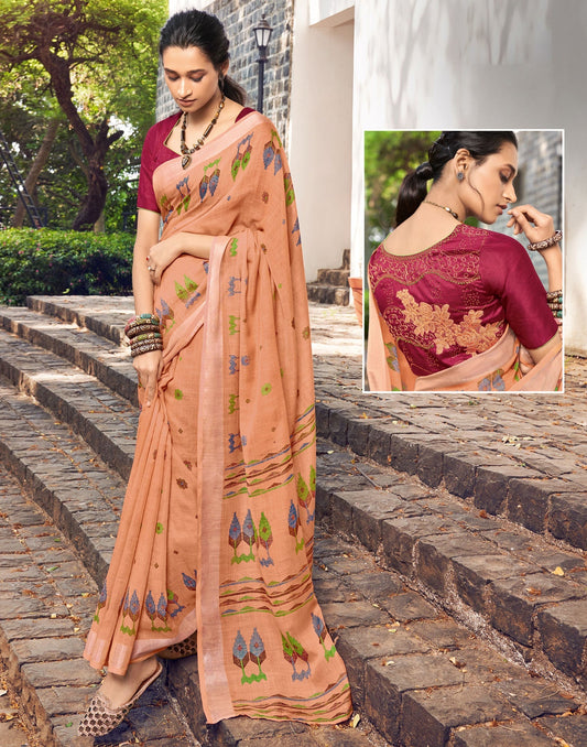Peach Linen Saree | Leemboodi
