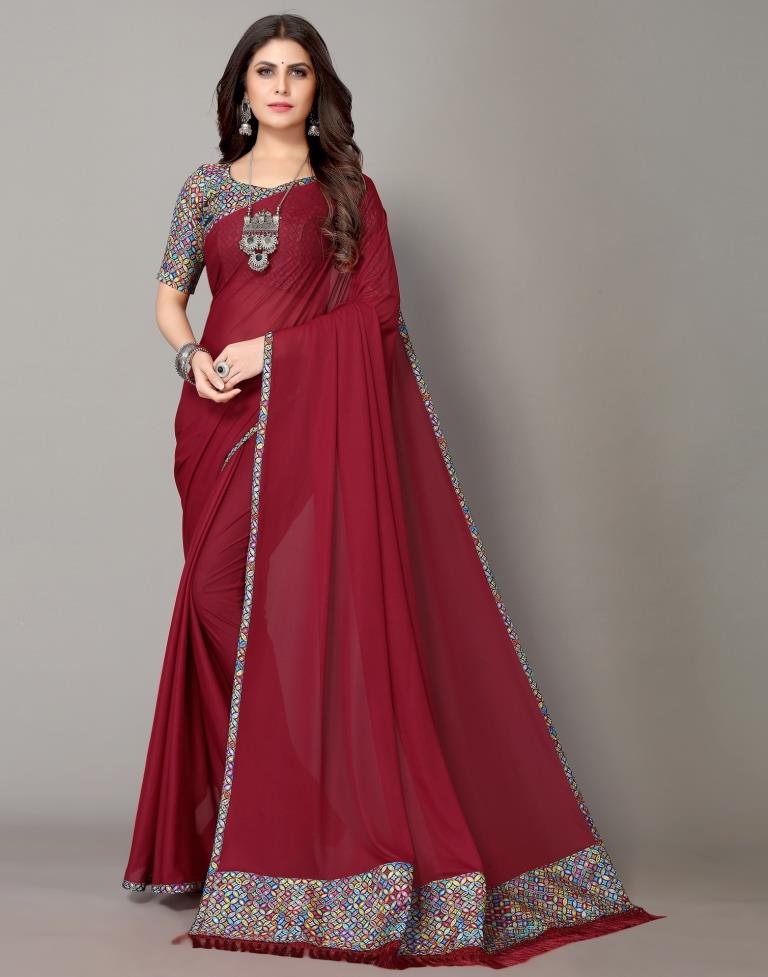 Maroon Plain Saree | Sudathi