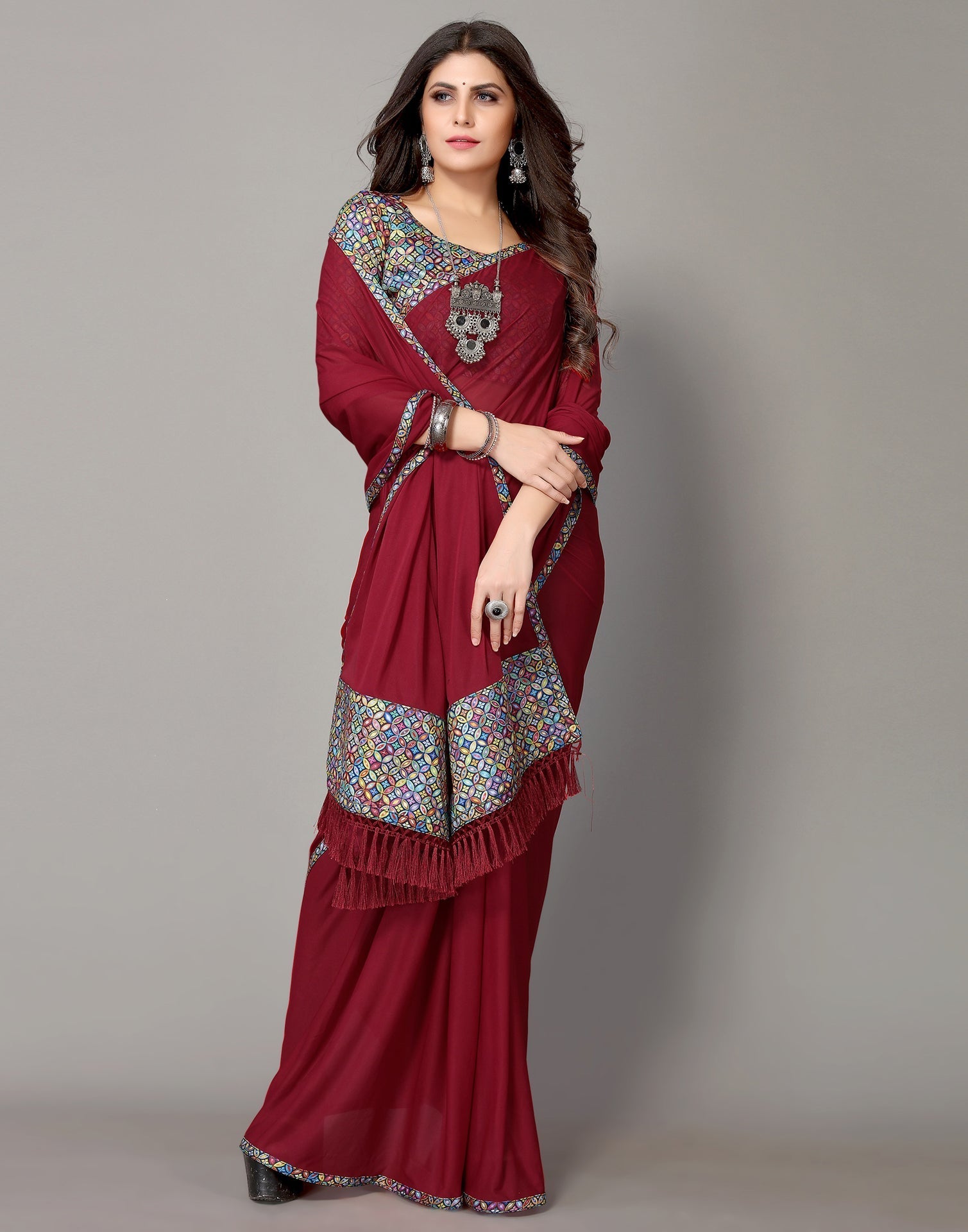 Maroon Plain Saree | Sudathi