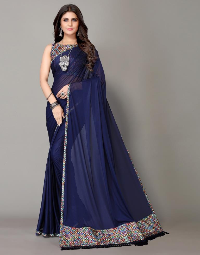 Navy Blue Plain Saree | Sudathi