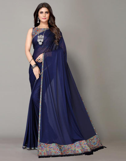 Navy Blue Plain Saree | Sudathi