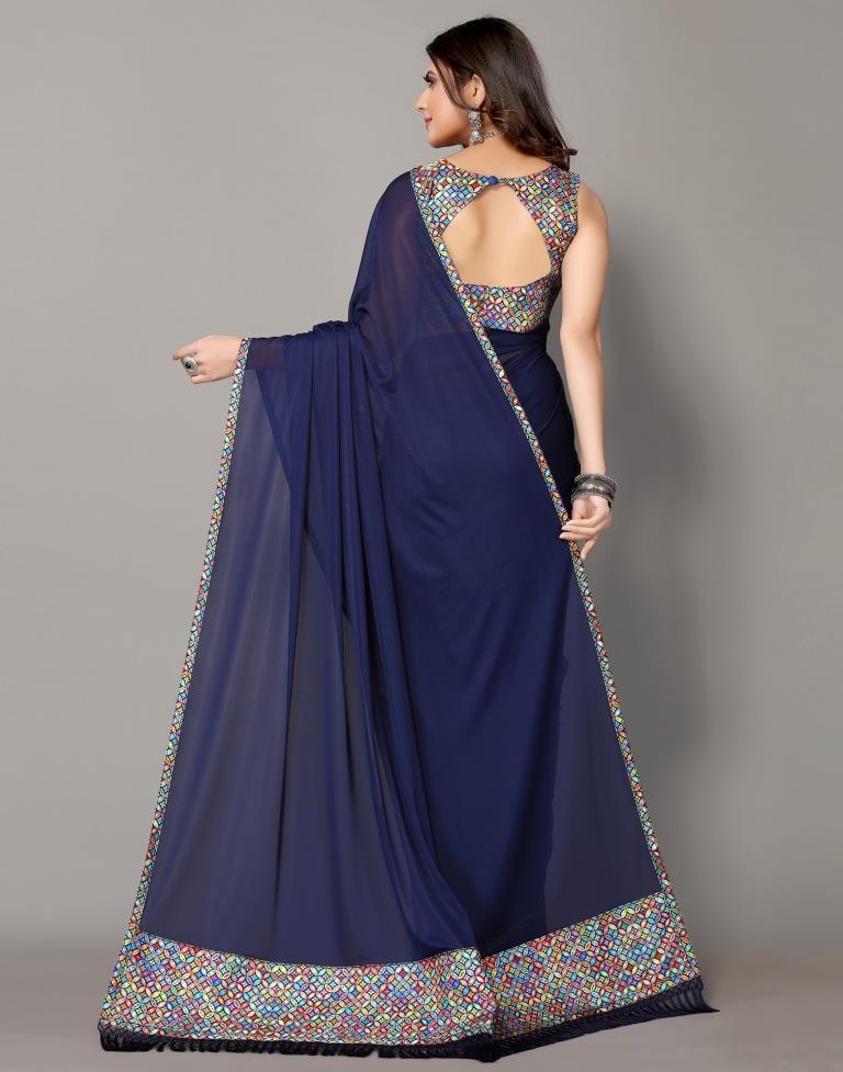 Navy Blue Plain Saree | Sudathi