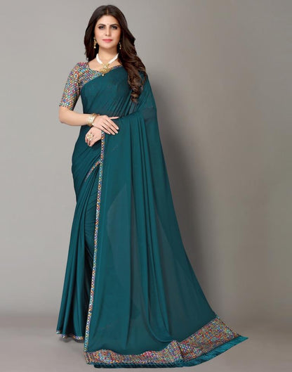 Teal Blue Plain Saree | Sudathi
