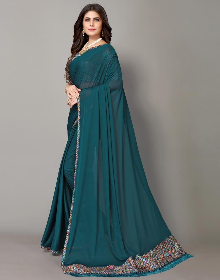 Teal Blue Plain Saree | Sudathi