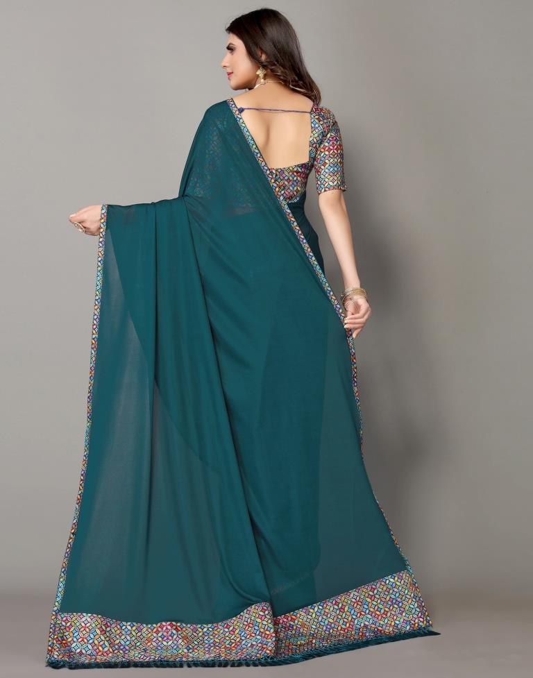 Teal Blue Plain Saree | Sudathi