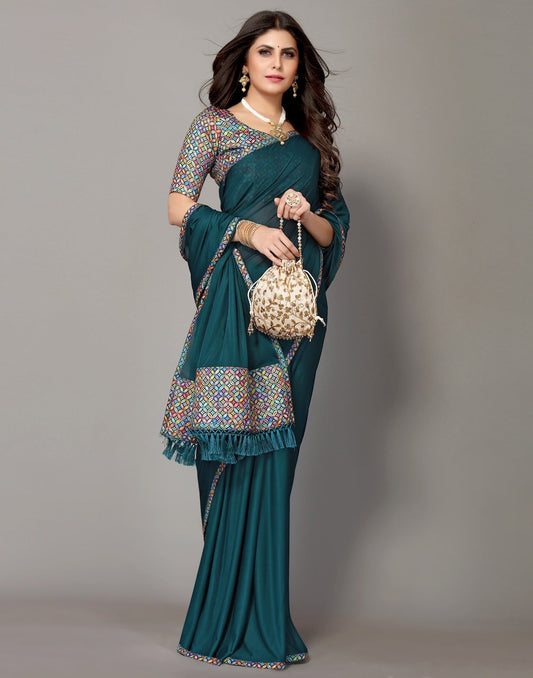 Teal Blue Plain Saree | Sudathi