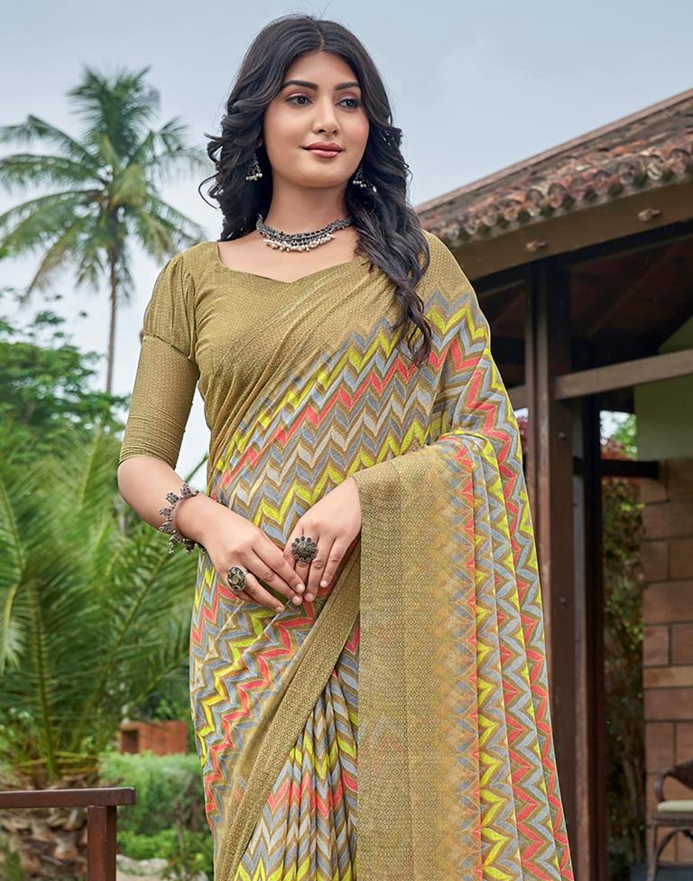 Beige Printed Saree | Sudathi