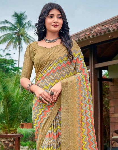 Beige Printed Saree | Sudathi