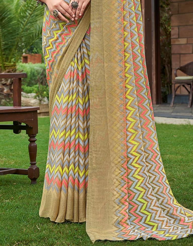 Beige Printed Saree | Sudathi