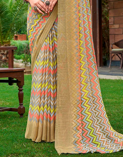 Beige Printed Saree | Sudathi