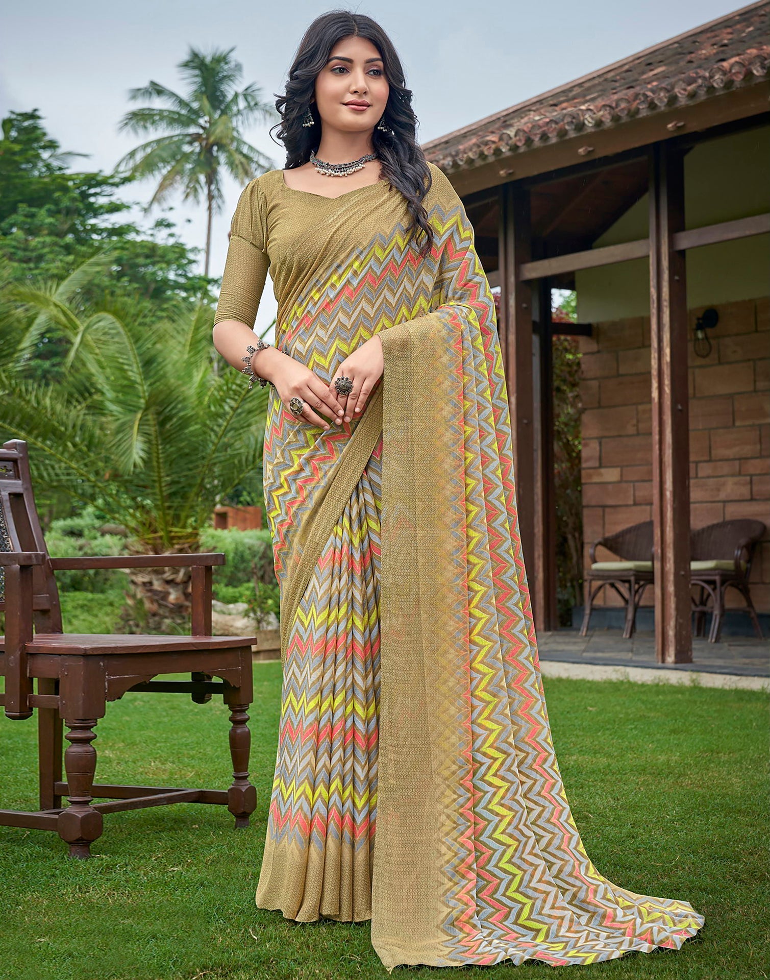 Beige Printed Saree | Sudathi