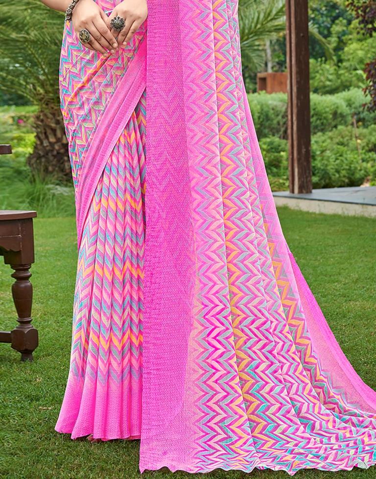 Pink Printed Saree | Sudathi