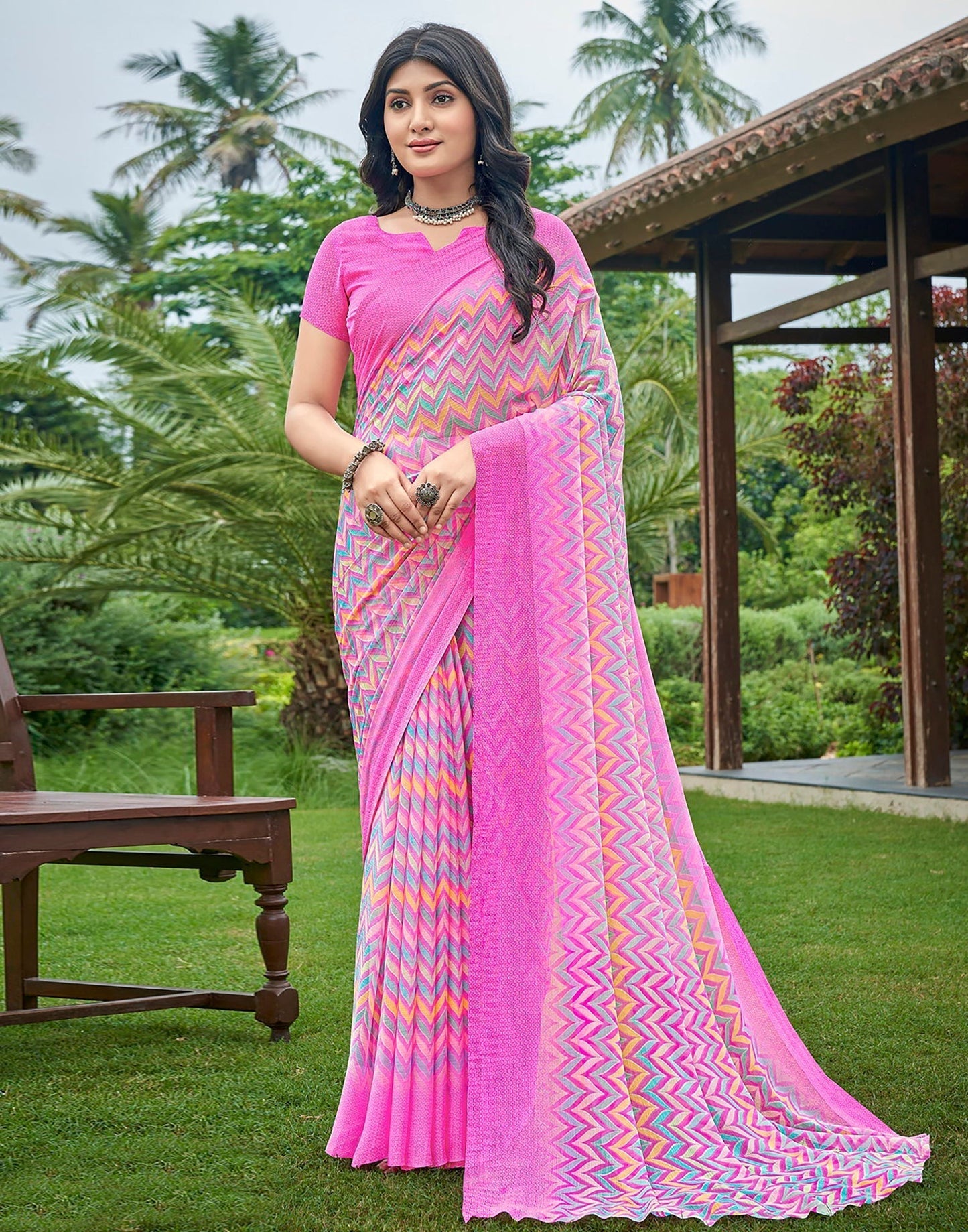 Pink Printed Saree | Sudathi