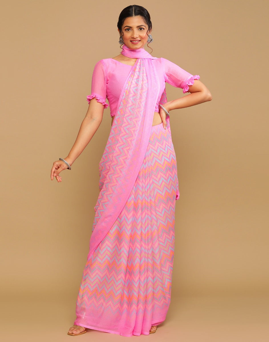 Pink Printed Saree | Sudathi
