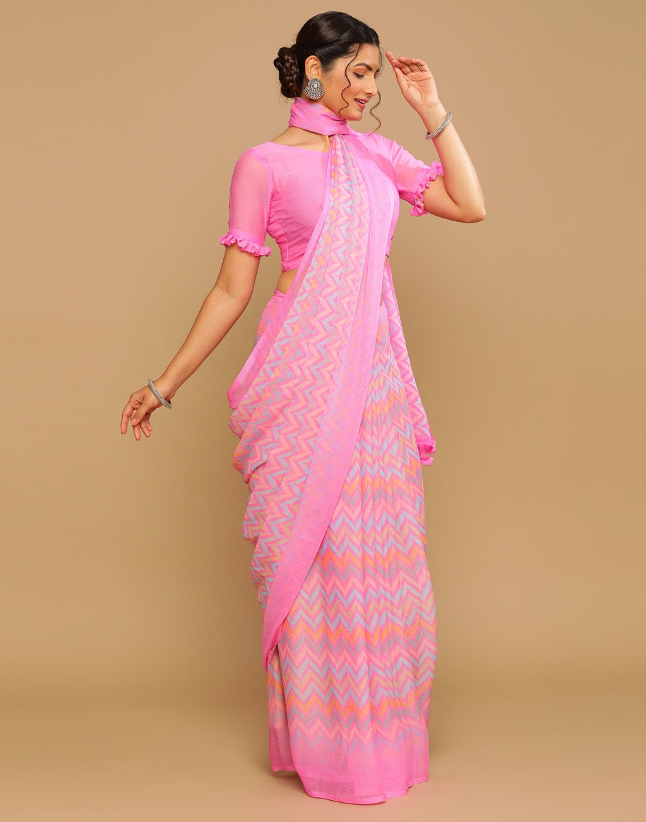 Pink Printed Saree | Sudathi