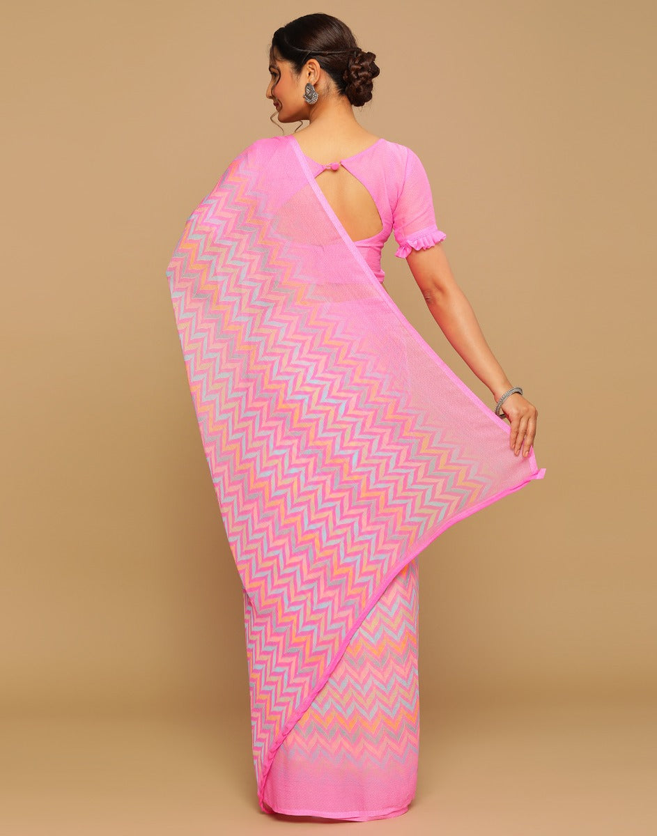 Pink Printed Saree | Sudathi