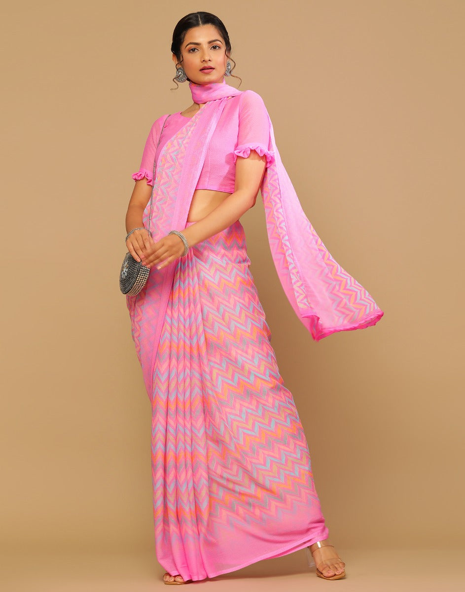 Pink Printed Saree | Sudathi