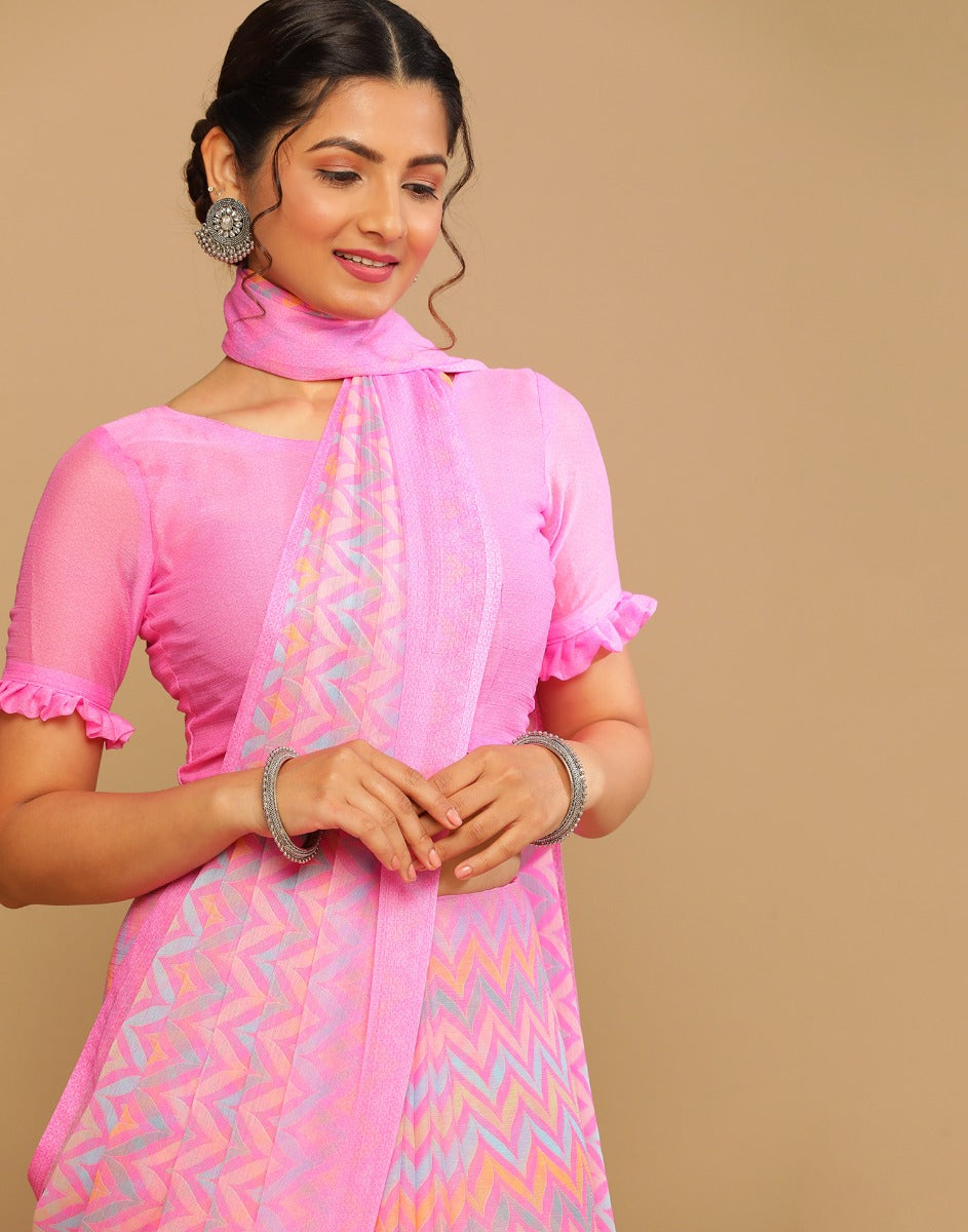Pink Printed Saree | Sudathi