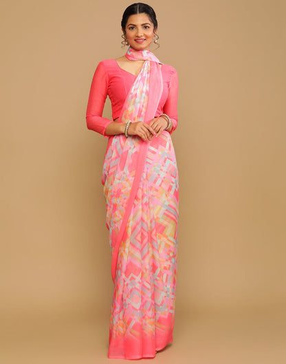 Pink And Multicolour Printed Saree | Leemboodi