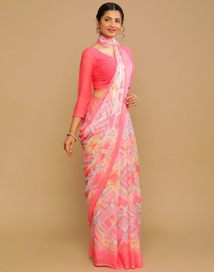 Pink And Multicolour Printed Saree | Leemboodi