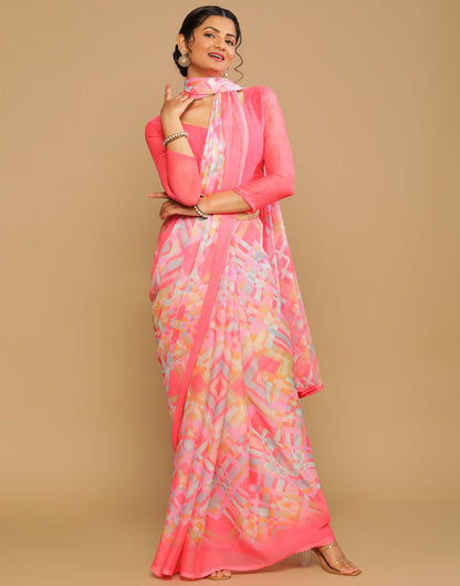 Pink And Multicolour Printed Saree | Leemboodi