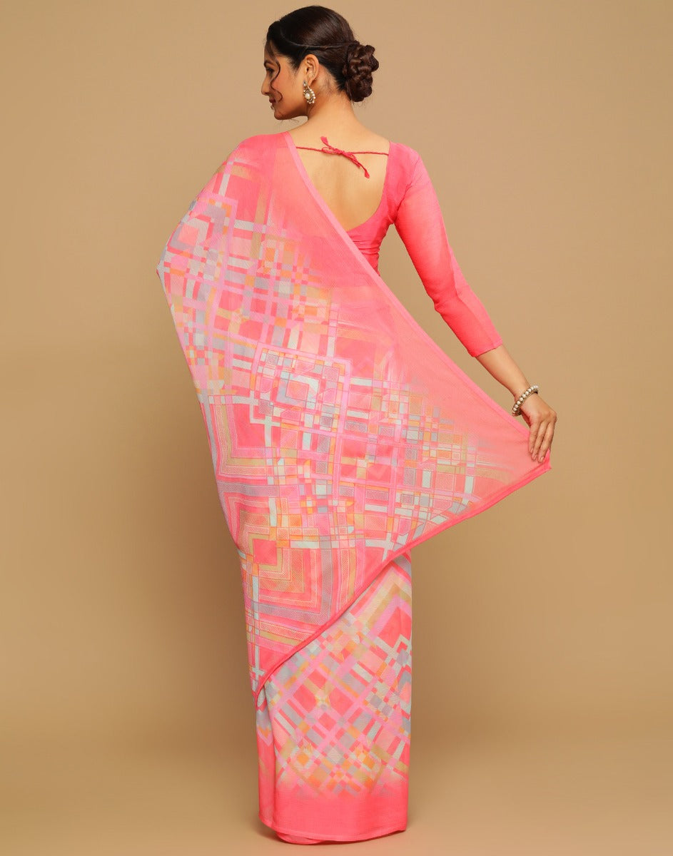 Pink And Multicolour Printed Saree | Leemboodi