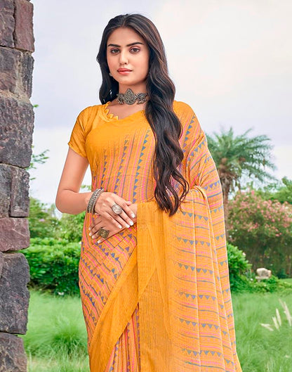 Mustard Yellow Printed Saree | Sudathi