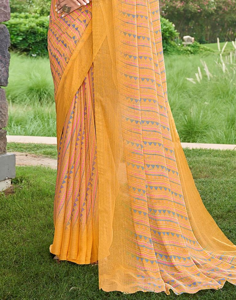 Mustard Yellow Printed Saree | Sudathi