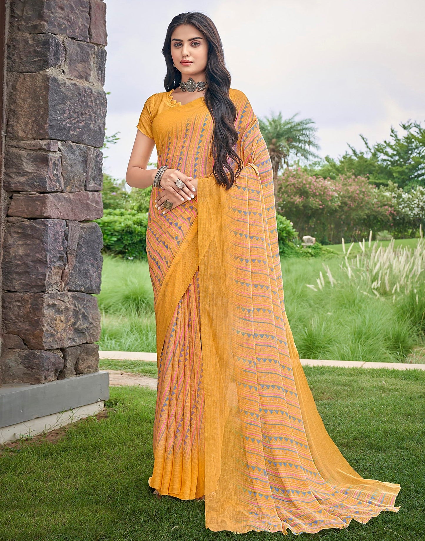 Mustard Yellow Printed Saree | Sudathi