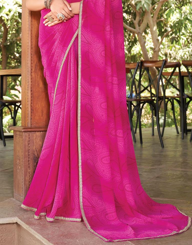 Hot Pink Printed Saree | Leemboodi