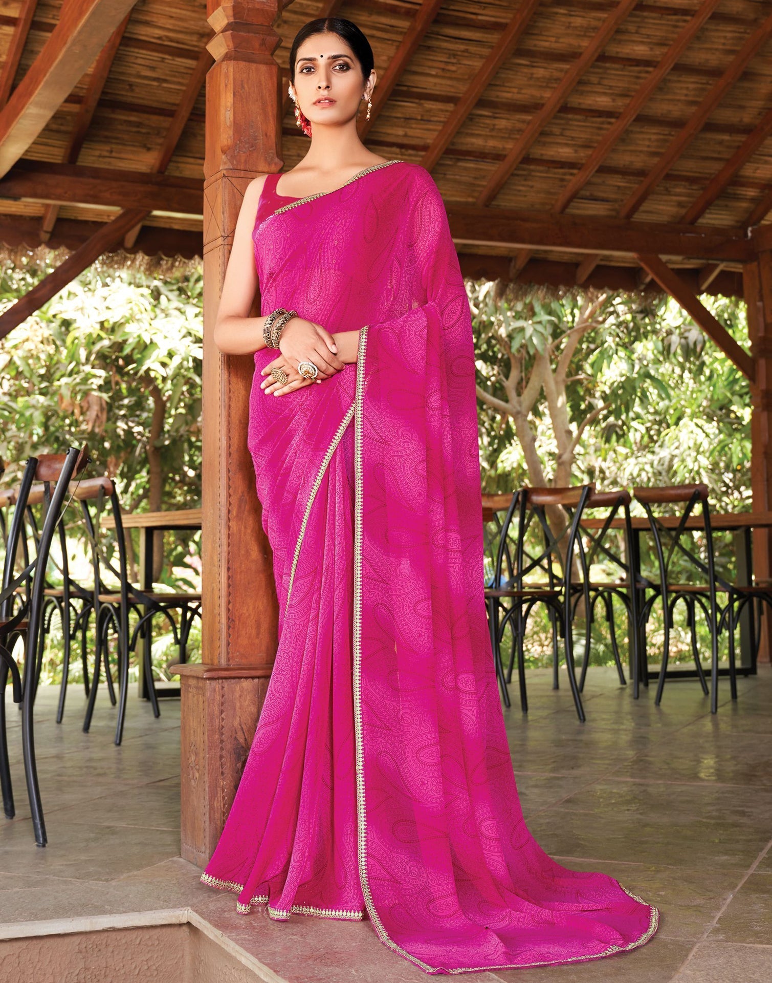 Hot Pink Printed Saree | Leemboodi