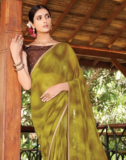 Olive Green Printed Saree | Leemboodi
