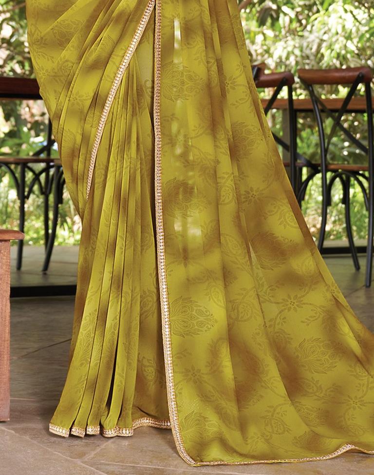 Olive Green Printed Saree | Leemboodi