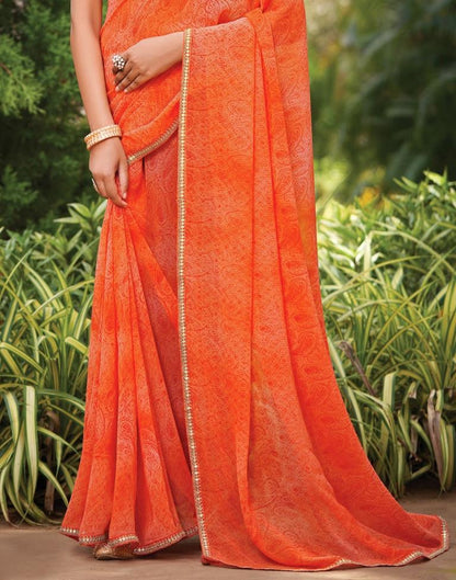 Coral Orange Printed Saree | Leemboodi