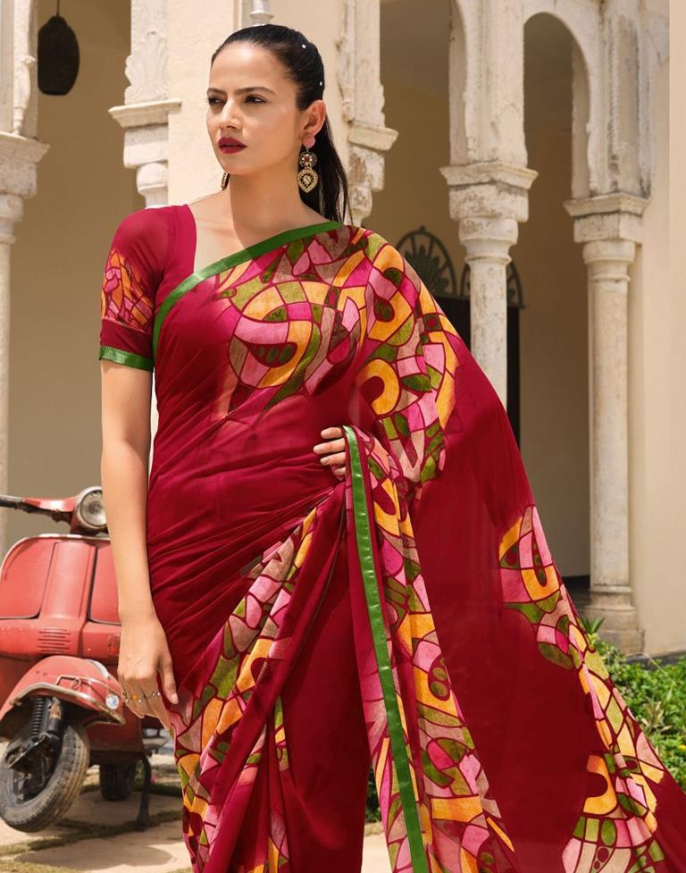 Maroon Printed Saree | Leemboodi