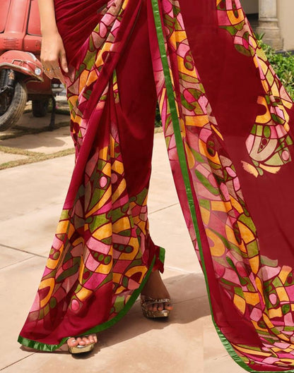 Maroon Printed Saree | Leemboodi
